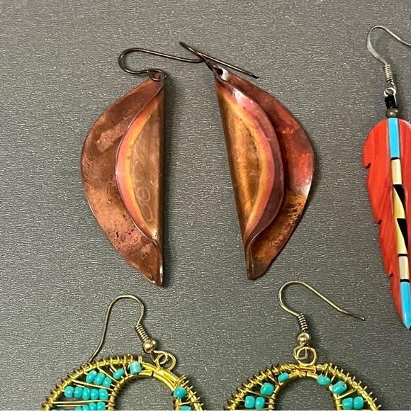 Vintage Boho Earring Bundle Turquoise Shell Bohemian Tribal Colors Beaded Drop - Picture 4 of 10